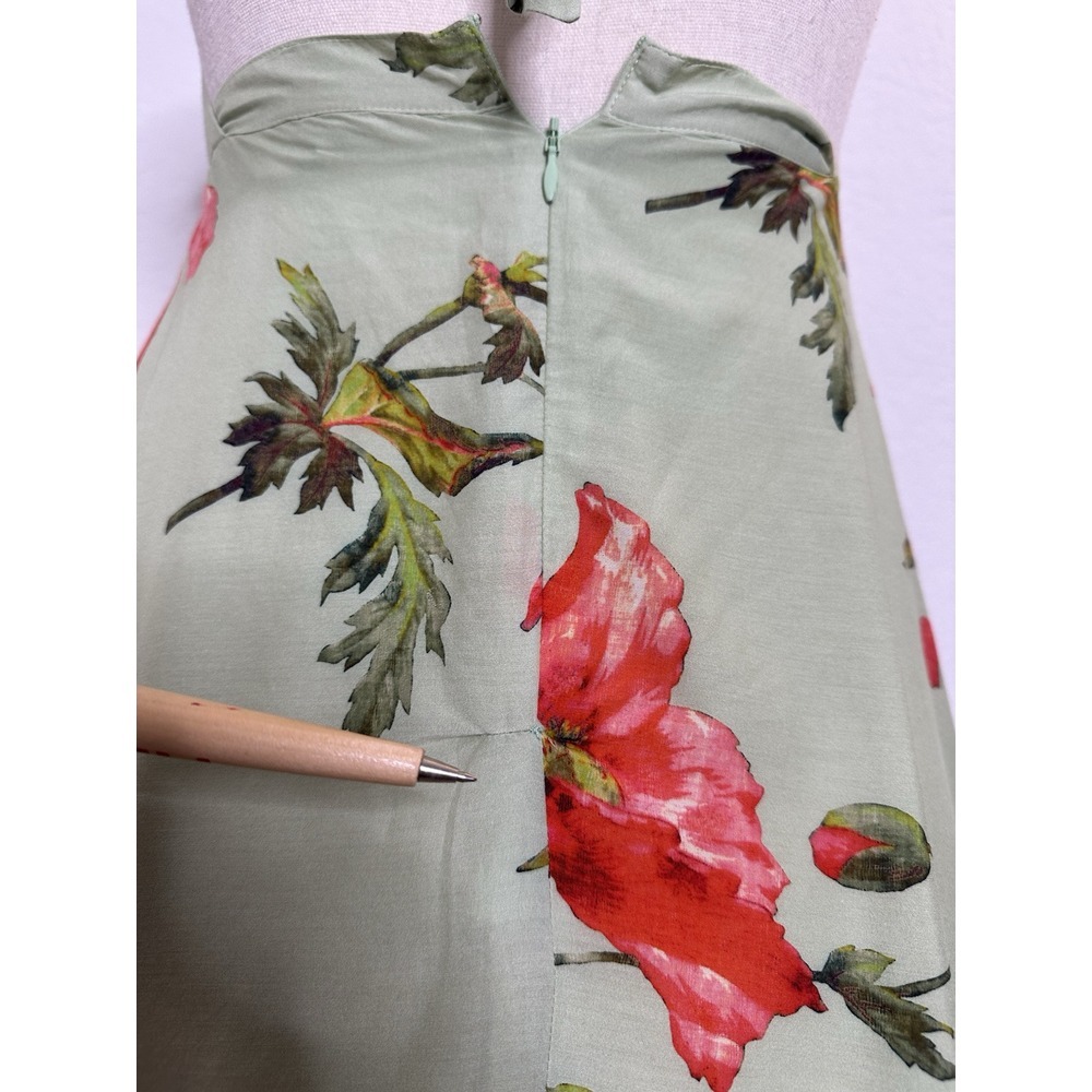 L.K. Bennett Women Dress Maxi Size 4  Green‎ Floral  V-Neck Backless Lined - Picture 9 of 16
